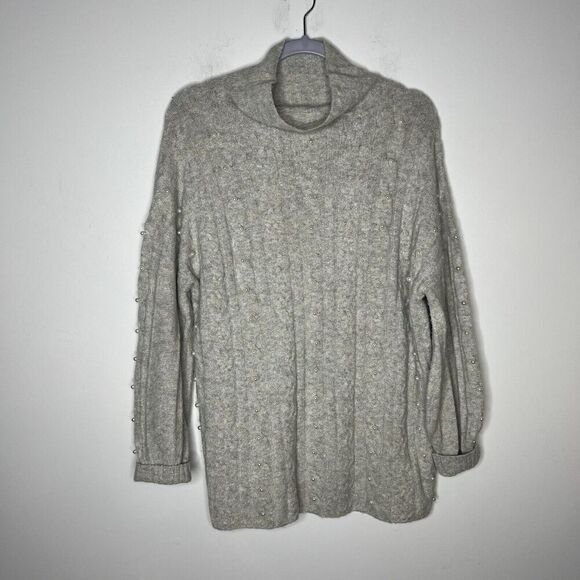 Nic + Zoe Sweater Womens Medium Gray Cable Knit Cowl Neck Pearl Embellishments‎ - Picture 9 of 14